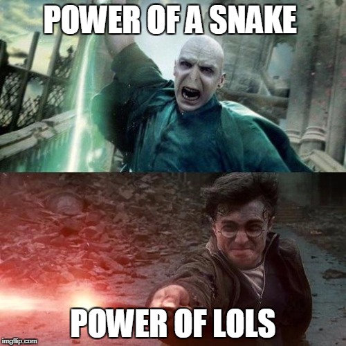 Harry Potter meme | POWER OF A SNAKE; POWER OF LOLS | image tagged in harry potter meme | made w/ Imgflip meme maker