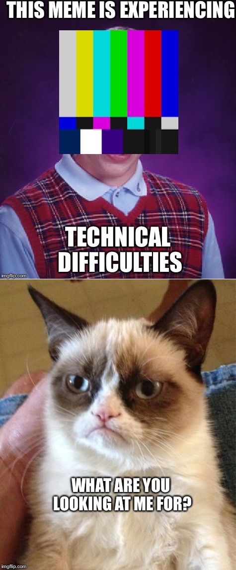 WHAT ARE YOU LOOKING AT ME FOR? | image tagged in bad luck brian,grumpy cat | made w/ Imgflip meme maker