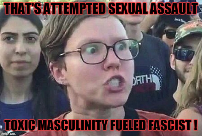 THAT'S ATTEMPTED SEXUAL ASSAULT TOXIC MASCULINITY FUELED FASCIST ! | made w/ Imgflip meme maker