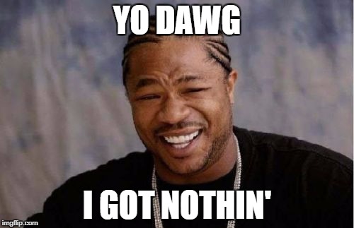 Yo Dawg Heard You Meme | YO DAWG I GOT NOTHIN' | image tagged in memes,yo dawg heard you | made w/ Imgflip meme maker