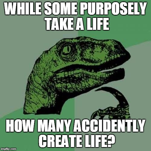 Philosoraptor Meme | WHILE SOME PURPOSELY TAKE A LIFE; HOW MANY ACCIDENTLY CREATE LIFE? | image tagged in memes,philosoraptor | made w/ Imgflip meme maker