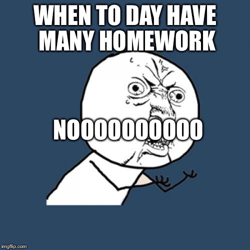 Y U No Meme | WHEN TO DAY HAVE MANY HOMEWORK; NOOOOOOOOOO | image tagged in memes,y u no | made w/ Imgflip meme maker