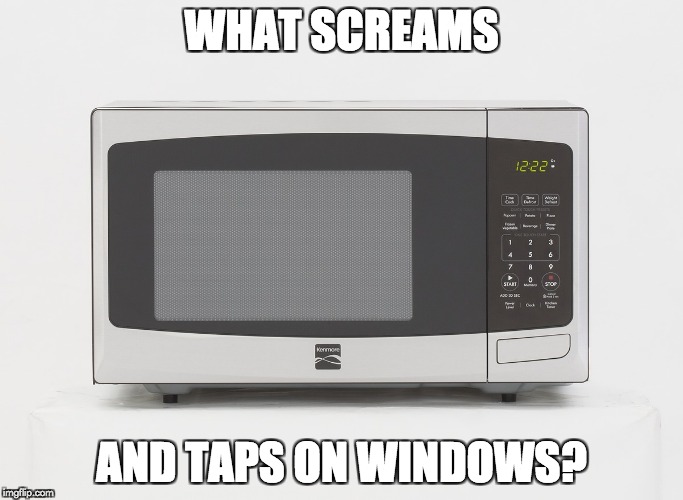 Dark Playground Humour  | WHAT SCREAMS; AND TAPS ON WINDOWS? | image tagged in microwave,playground,dark humor | made w/ Imgflip meme maker