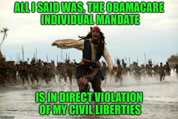 Don't Tread On Me | ALL I SAID WAS, THE OBAMACARE INDIVIDUAL MANDATE; IS IN DIRECT VIOLATION OF MY CIVIL LIBERTIES | image tagged in obamacare,tax reform | made w/ Imgflip meme maker