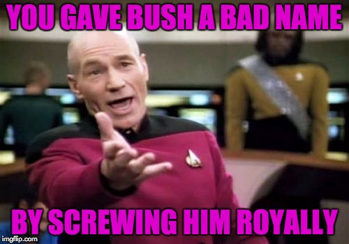Picard Wtf Meme | YOU GAVE BUSH A BAD NAME BY SCREWING HIM ROYALLY | image tagged in memes,picard wtf | made w/ Imgflip meme maker