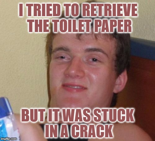 10 Guy | I TRIED TO RETRIEVE THE TOILET PAPER; BUT IT WAS STUCK IN A CRACK | image tagged in memes,10 guy | made w/ Imgflip meme maker
