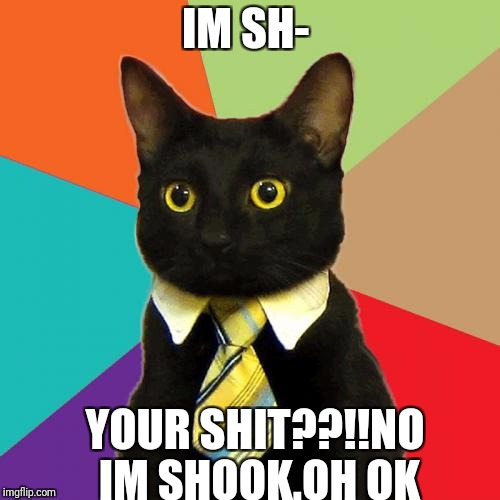 Business Cat | IM SH-; YOUR SHIT??!!NO IM SHOOK.OH OK | image tagged in memes,business cat | made w/ Imgflip meme maker