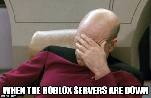Captain Picard Facepalm Meme | WHEN THE ROBLOX SERVERS ARE DOWN | image tagged in memes,captain picard facepalm | made w/ Imgflip meme maker