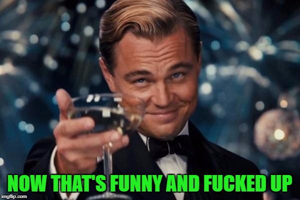 Leonardo Dicaprio Cheers Meme | NOW THAT'S FUNNY AND F**KED UP | image tagged in memes,leonardo dicaprio cheers | made w/ Imgflip meme maker