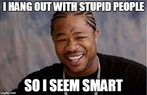 I SEE EVERYTHING IN A WHOLE NEW PRESPECTIVE | I HANG OUT WITH STUPID PEOPLE; SO I SEEM SMART | image tagged in memes,yo dawg heard you | made w/ Imgflip meme maker