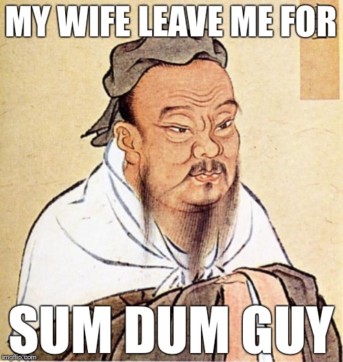 dope chinese wise man | MY WIFE LEAVE ME FOR; SUM DUM GUY | image tagged in dope chinese wise man | made w/ Imgflip meme maker