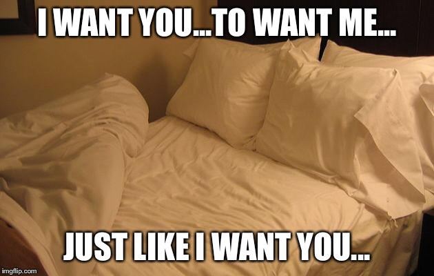 Bed | I WANT YOU...TO WANT ME... JUST LIKE I WANT YOU... | image tagged in bed | made w/ Imgflip meme maker