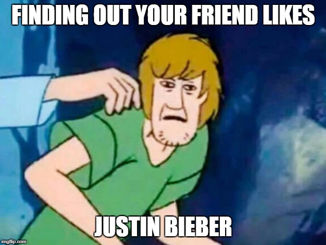 FINDING OUT YOUR FRIEND LIKES; JUSTIN BIEBER | image tagged in the raw feeling of disgust | made w/ Imgflip meme maker