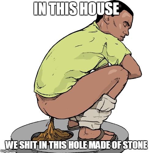 IN THIS HOUSE WE SHIT IN THIS HOLE MADE OF STONE | made w/ Imgflip meme maker