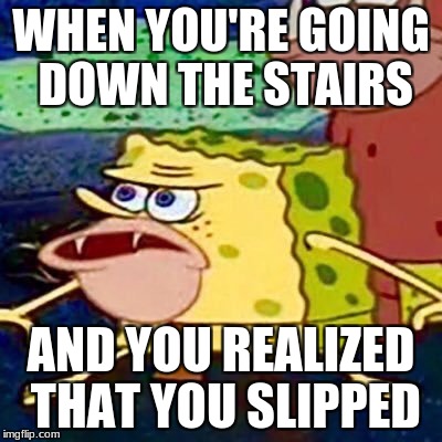 spongegar | WHEN YOU'RE GOING DOWN THE STAIRS; AND YOU REALIZED THAT YOU SLIPPED | image tagged in spongegar | made w/ Imgflip meme maker