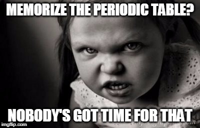 MEMORIZE THE PERIODIC TABLE? NOBODY'S GOT TIME FOR THAT | image tagged in alice malice,aint nobody got time for that | made w/ Imgflip meme maker