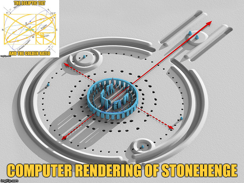 Stonehenge and the Golden Ratio. | COMPUTER RENDERING OF STONEHENGE | image tagged in stonehenge,the golden ratio,ecliptic,earth,gravity | made w/ Imgflip meme maker