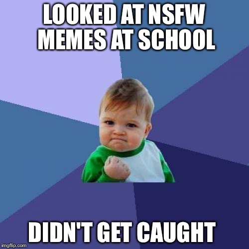 Success Kid Meme | LOOKED AT NSFW MEMES AT SCHOOL; DIDN'T GET CAUGHT | image tagged in memes,success kid | made w/ Imgflip meme maker