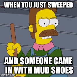 Stuggles with sweeping | WHEN YOU JUST SWEEPED; AND SOMEONE CAME IN WITH MUD SHOES | image tagged in memes,meme,funny,funny memes | made w/ Imgflip meme maker