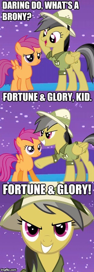 For all the bronies out there! :D | image tagged in memes,bronies,daring do,scootaloo | made w/ Imgflip meme maker