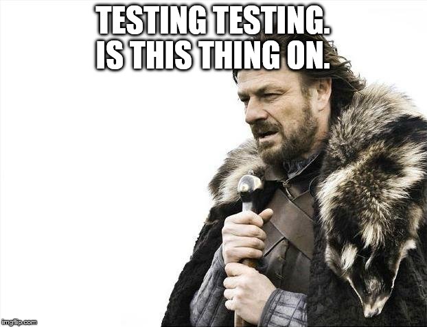 Brace Yourselves X is Coming | TESTING TESTING. IS THIS THING ON. | image tagged in memes,brace yourselves x is coming | made w/ Imgflip meme maker