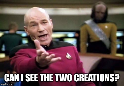 Picard Wtf Meme | CAN I SEE THE TWO CREATIONS? | image tagged in memes,picard wtf | made w/ Imgflip meme maker