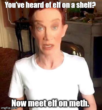 elf on meth | You've heard of elf on a shelf? Now meet elf on meth. | image tagged in kathy griffin tolerance | made w/ Imgflip meme maker
