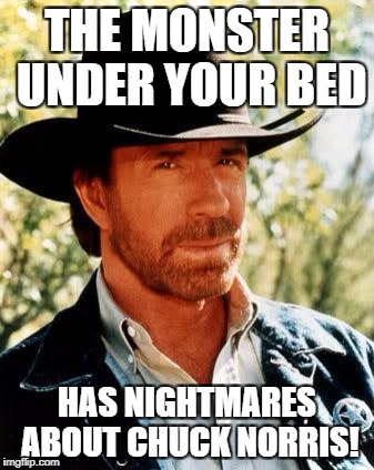 Chuck Norris Meme | THE MONSTER UNDER YOUR BED; HAS NIGHTMARES ABOUT CHUCK NORRIS! | image tagged in memes,chuck norris | made w/ Imgflip meme maker