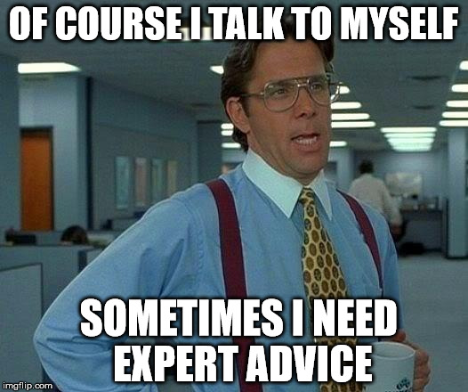 That Would Be Great Meme | OF COURSE I TALK TO MYSELF; SOMETIMES I NEED EXPERT ADVICE | image tagged in memes,that would be great | made w/ Imgflip meme maker