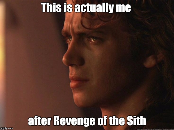 Sad Anakin | This is actually me; after Revenge of the Sith | image tagged in sad anakin | made w/ Imgflip meme maker