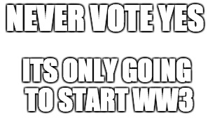 Never vote yes RAYDOG BACK ME UP | NEVER VOTE YES; ITS ONLY GOING TO START WW3 | image tagged in vote,yes,so true | made w/ Imgflip meme maker