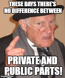 Back In My Day Meme | THESE DAYS THERE'S NO DIFFERENCE BETWEEN PRIVATE AND PUBLIC PARTS! | image tagged in memes,back in my day | made w/ Imgflip meme maker