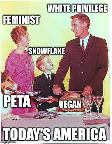 Happy Thanksgiving | WHITE PRIVILEGE; FEMINIST; SNOWFLAKE; VEGAN; PETA; TODAY'S AMERICA | image tagged in happy thanksgiving | made w/ Imgflip meme maker