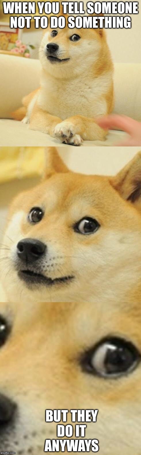 Doge Game |  WHEN YOU TELL SOMEONE NOT TO DO SOMETHING; BUT THEY DO IT ANYWAYS | image tagged in doge game | made w/ Imgflip meme maker