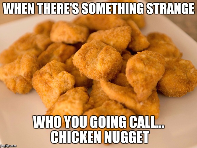 Chicken Nuggets | WHEN THERE'S SOMETHING STRANGE; WHO YOU GOING CALL... CHICKEN NUGGET | image tagged in chicken nuggets | made w/ Imgflip meme maker