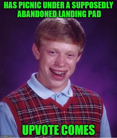 Bad Luck Brian Meme | HAS PICNIC UNDER A SUPPOSEDLY ABANDONED LANDING PAD UPVOTE COMES | image tagged in memes,bad luck brian | made w/ Imgflip meme maker