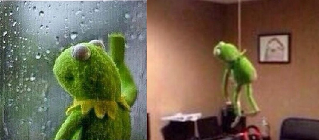 High Quality Kermit thinking and hangs himself Blank Meme Template