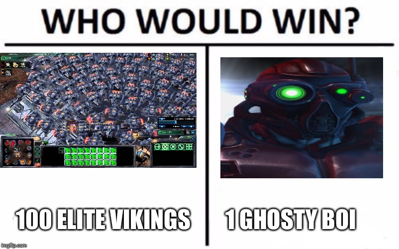 Who Would Win? Meme | 100 ELITE VIKINGS; 1 GHOSTY BOI | image tagged in who would win | made w/ Imgflip meme maker