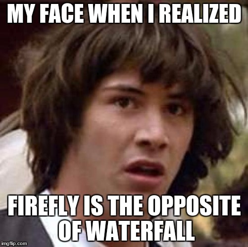 Conspiracy Keanu | MY FACE WHEN I REALIZED; FIREFLY IS THE OPPOSITE OF WATERFALL | image tagged in memes,conspiracy keanu | made w/ Imgflip meme maker