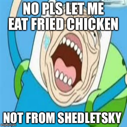 UglyFinn.comlol | NO PLS LET ME EAT FRIED CHICKEN; NOT FROM SHEDLETSKY | image tagged in uglyfinncomlol | made w/ Imgflip meme maker