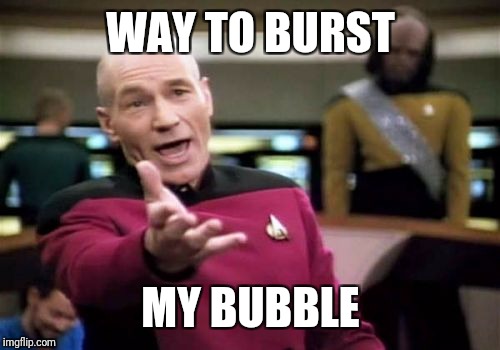 Picard Wtf Meme | WAY TO BURST MY BUBBLE | image tagged in memes,picard wtf | made w/ Imgflip meme maker
