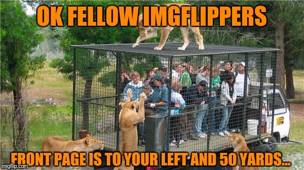 OK FELLOW IMGFLIPPERS FRONT PAGE IS TO YOUR LEFT AND 50 YARDS... | made w/ Imgflip meme maker