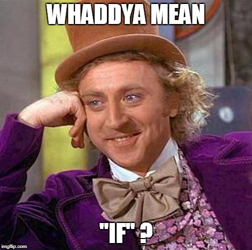 Creepy Condescending Wonka Meme | WHADDYA MEAN "IF" ? | image tagged in memes,creepy condescending wonka | made w/ Imgflip meme maker