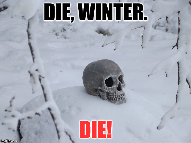 Winter Death | DIE, WINTER. DIE! | image tagged in winter death | made w/ Imgflip meme maker