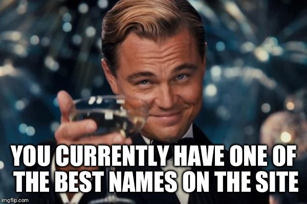 Leonardo Dicaprio Cheers Meme | YOU CURRENTLY HAVE ONE OF THE BEST NAMES ON THE SITE | image tagged in memes,leonardo dicaprio cheers | made w/ Imgflip meme maker