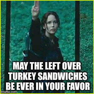 May the odds be ever in your favor | MAY THE LEFT OVER TURKEY SANDWICHES BE EVER IN YOUR FAVOR | image tagged in thanksgiving,turkey sandwiches | made w/ Imgflip meme maker