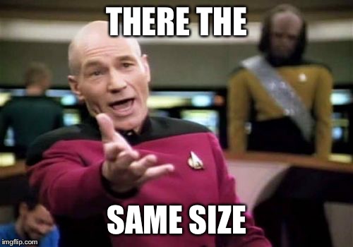 Picard Wtf Meme | THERE THE; SAME SIZE | image tagged in memes,picard wtf | made w/ Imgflip meme maker