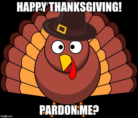 Happy Thanksgiving! | HAPPY THANKSGIVING! PARDON ME? | image tagged in pardon me,turkey,thanksgiving | made w/ Imgflip meme maker