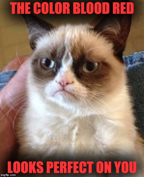 Grumpy Cat Meme | THE COLOR BLOOD RED; LOOKS PERFECT ON YOU | image tagged in memes,grumpy cat | made w/ Imgflip meme maker
