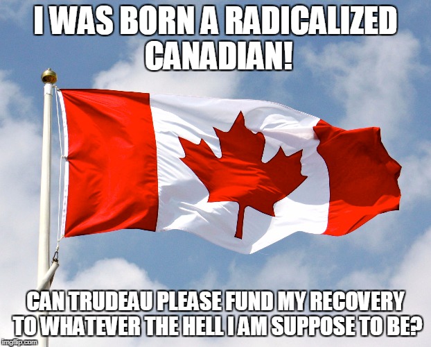 Radicalized Canadian | I WAS BORN A RADICALIZED CANADIAN! CAN TRUDEAU PLEASE FUND MY RECOVERY TO WHATEVER THE HELL I AM SUPPOSE TO BE? | image tagged in canadian politics,radical,canadian,wtf,trudeau | made w/ Imgflip meme maker